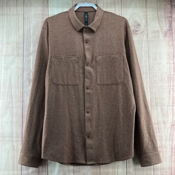 Lululemon Soft Knit XL Long Sleeve Button Up Shirt Brown Heathered Snap Button - Picture 2 of 7
